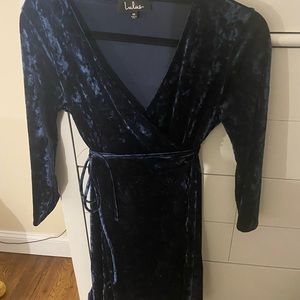 Shine of Your Life Navy Blue Crushed Velvet Wrap Dress LIKE NEW!!! 🎉